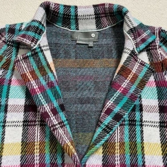 Anthropologie Rosetta Knit Turquoise Burgundy Plaid Sweater Blazer XS - Picture 3 of 7